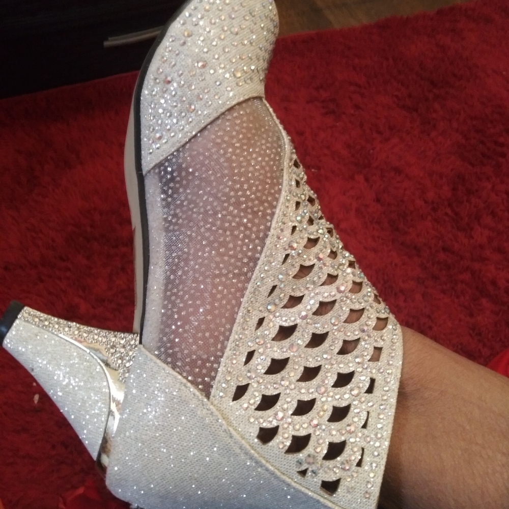 Silver bling crystal wedges.